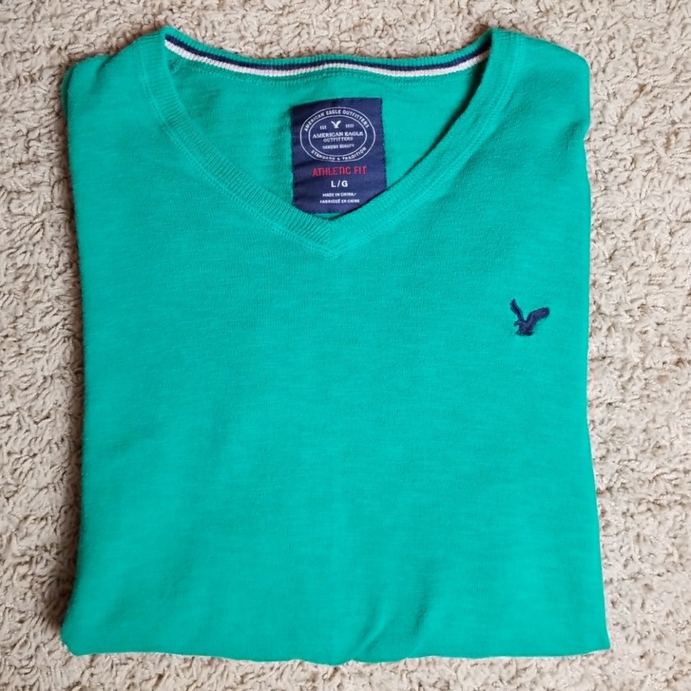 American Eagle green v neck athletic fit sweater